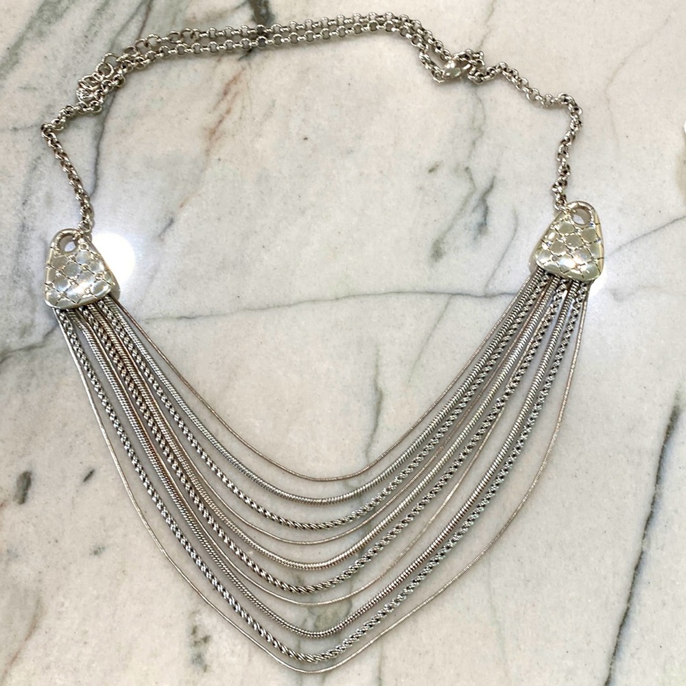 Brighton “Fashionista” silver multi chain necklace, adjustable, reversible.